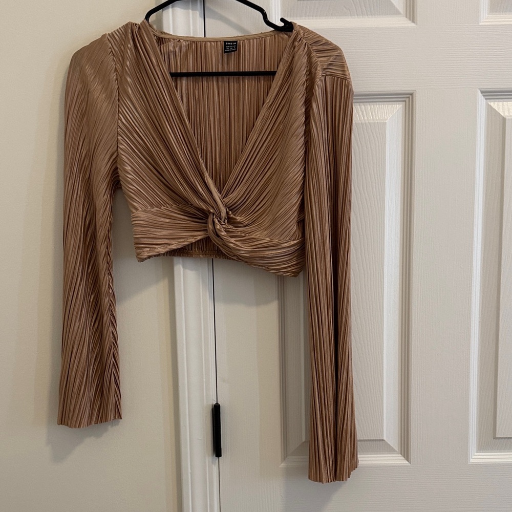SHEIN Bronze Pleated Twist-Front Blouse